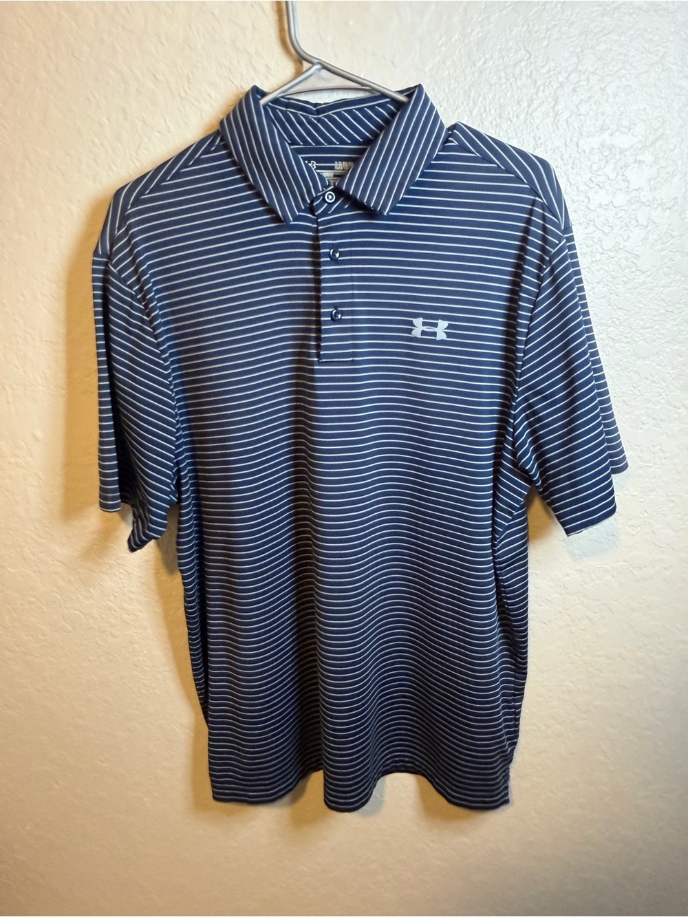 Under Armour Navy and White Striped Men’s Polo